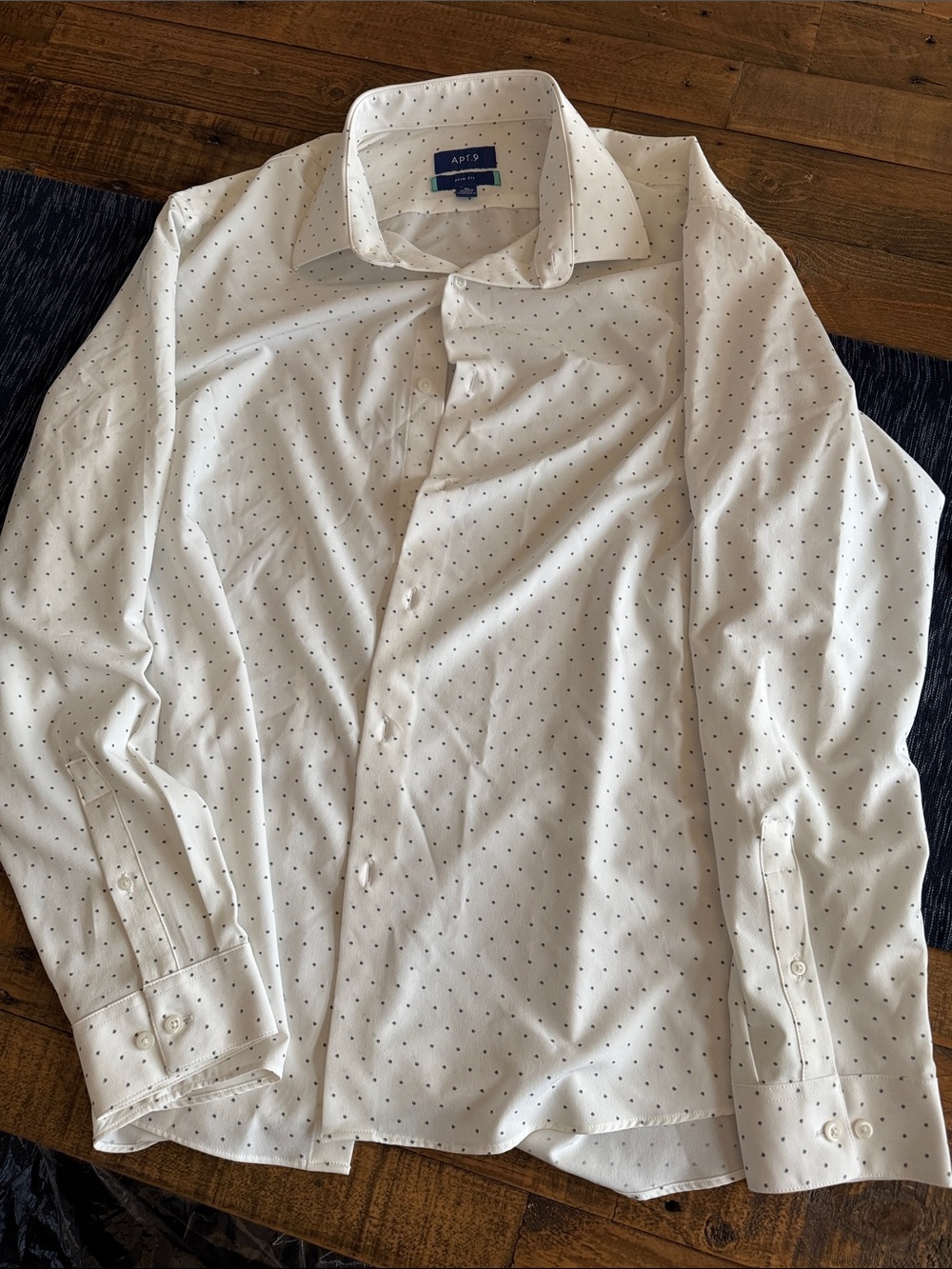 Apt. 9 White Dress Shirt with Small Navy Microdots